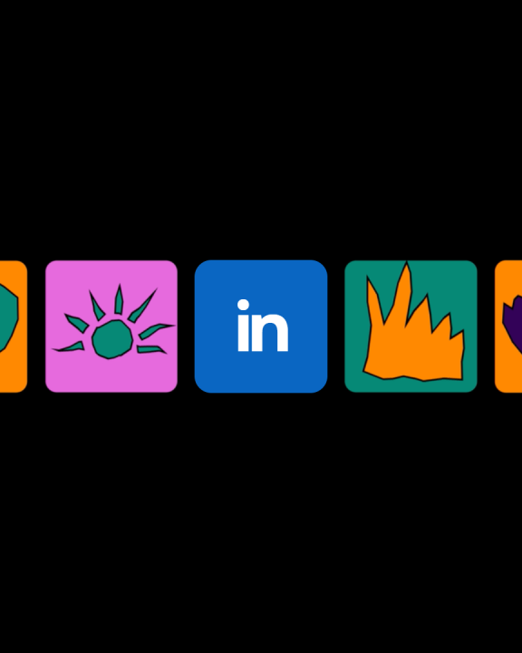 Ikoner for LinkedIn og andre plattformer på svart bakgrunn