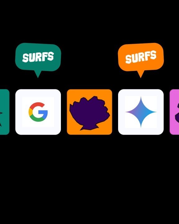 Ikoner for Google, ChatGPT og andre AI-tjenester på svart bakgrunn